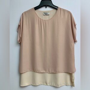 Lola & Sophie New York Pink And Ivory With Gold Thread Cap Sleeve Top 2 Ply S
